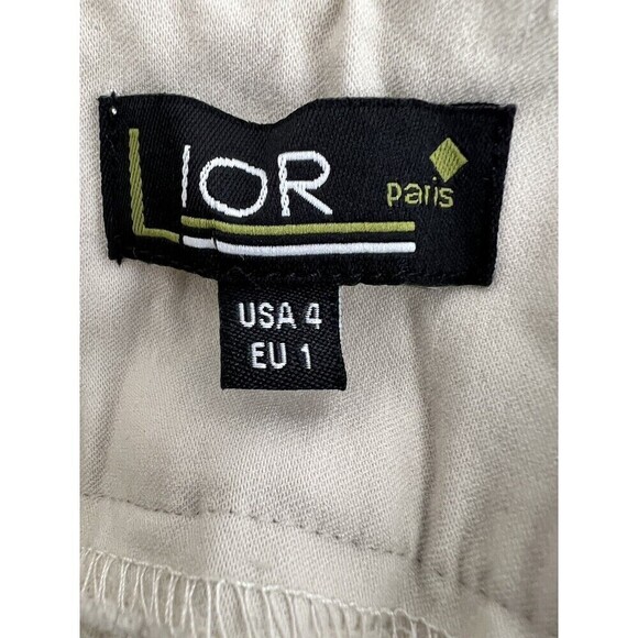 Lior Pull On Capri Pant Light Beige Pocket Silver Side Leg Buttons Sz 4 - Picture 6 of 8